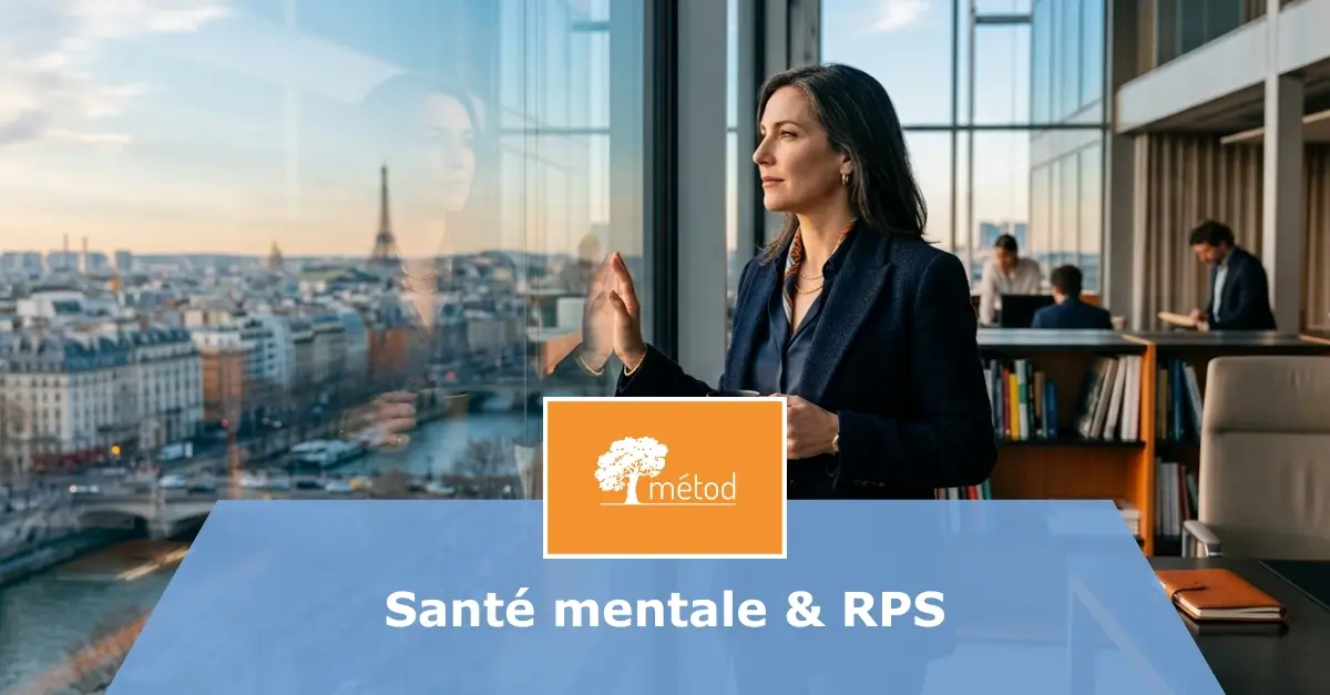 Personne adulte regardant dehors à la fenêtre de son bureau à Paris. Article du cabinet Métod sur le syndrome de l’imposteur : entre biais cognitifs, contexte professionnel et compétences